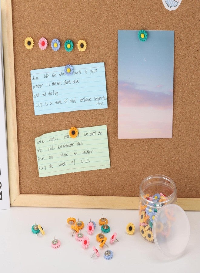 Tecbeauty 100Pcs Sunflower Pushpins Decorative Floret Push Pins with Bottles, Colorful Flower Thumb Tacks for Bulletin Board, Cork Board, Photo Wall, Office or Home - Image 3